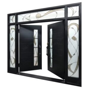 Huge size matte black finish wrought iron double doors