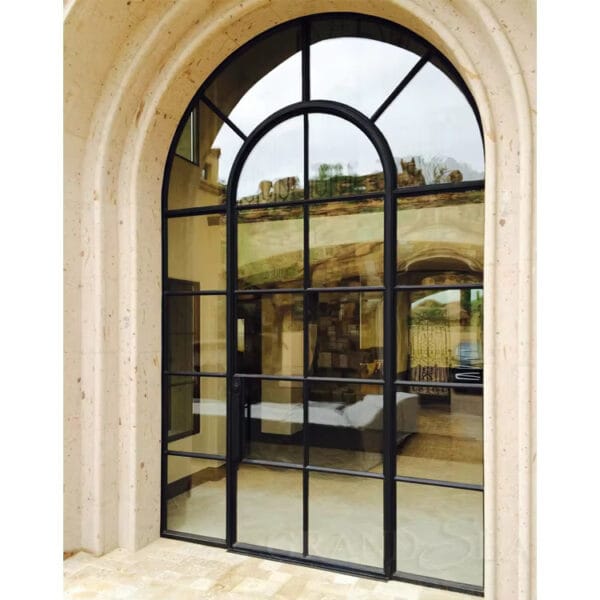 Huge opening stylish terrace wrought iron double glass doors | metal entry doors