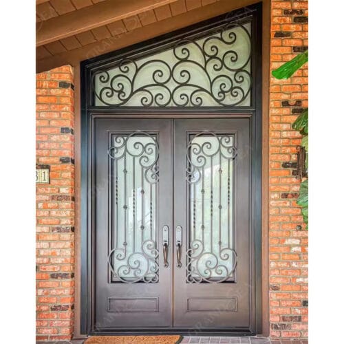 Custom powder coated brown wrought iron metal door gates | metal exterior doors - grandseabuilding.com Special custom exterior doors