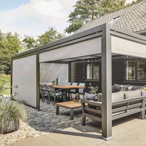 free standing pergola - grandseabuilding.com a modern louvered outdoor pergola with fairy lights and cozy seating