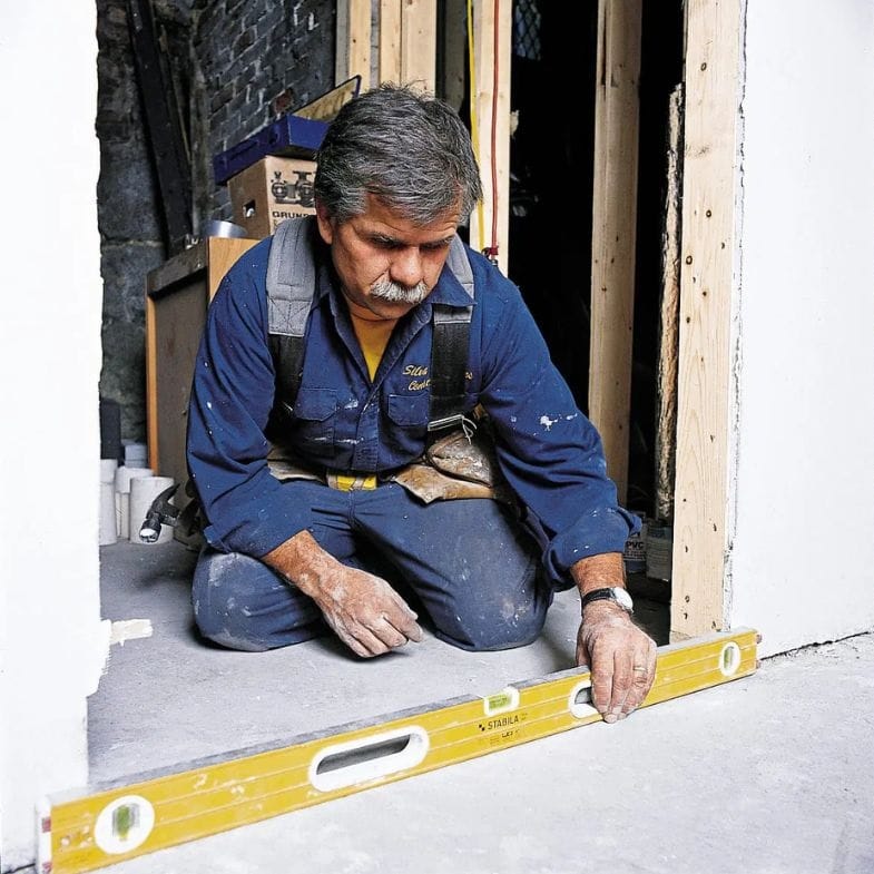 A framed rough opening with measurements before the door is installed - grandseabuilding.com