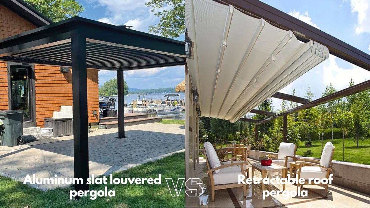 Aluminum slat louvered pergola vs Retractable roof pergola - grandseabuilding.com Aluminum slat louvered pergola vs Retractable roof pergola