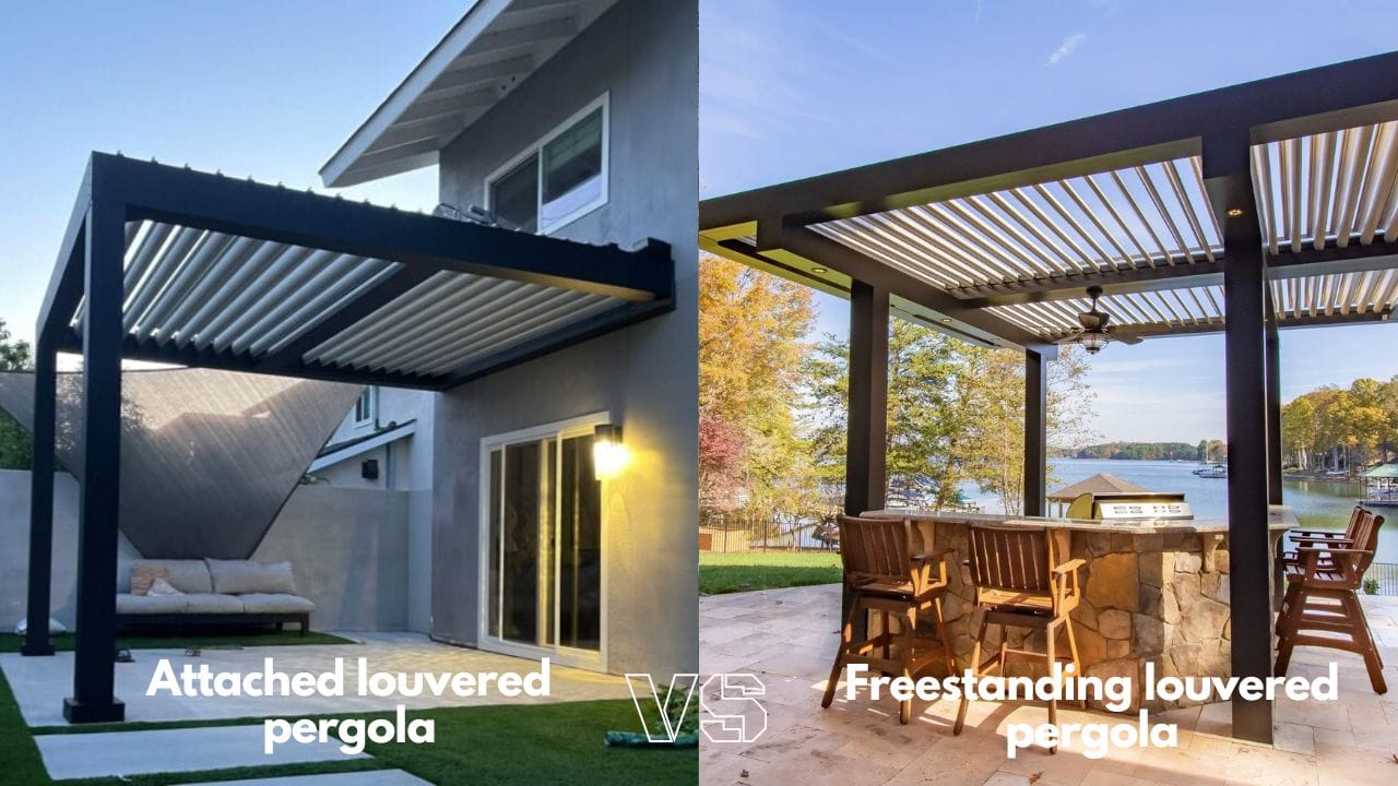 Attached louvered pergola vs Freestanding louvered pergola - grandseabuilding.com Attached louvered pergola vs Freestanding louvered pergola