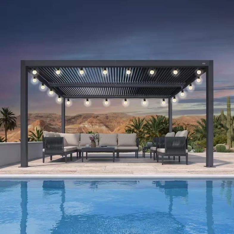 pool pergola with louvered roof and string lights - grandseabuilding.com pool pergola with louvered roof and string lights