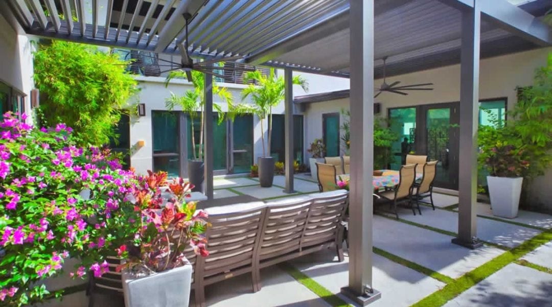 Concrete-look pergola tile flooring - grandseabuilding.com