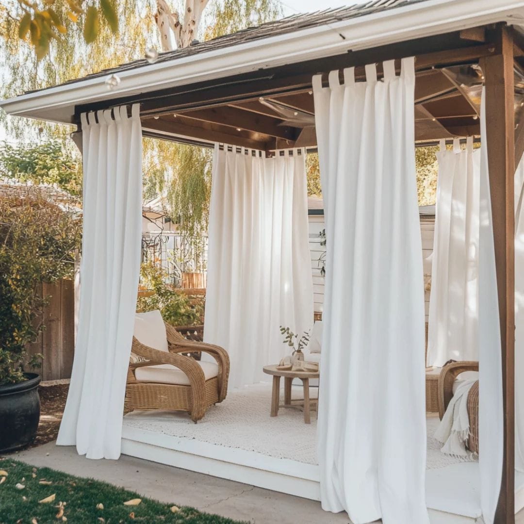 Elegant white waterproof pergola curtains - grandseabuilding.com
