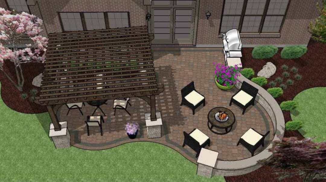 Outdoor pergola planning seating layout from Grandsea - grandseabuilding.com