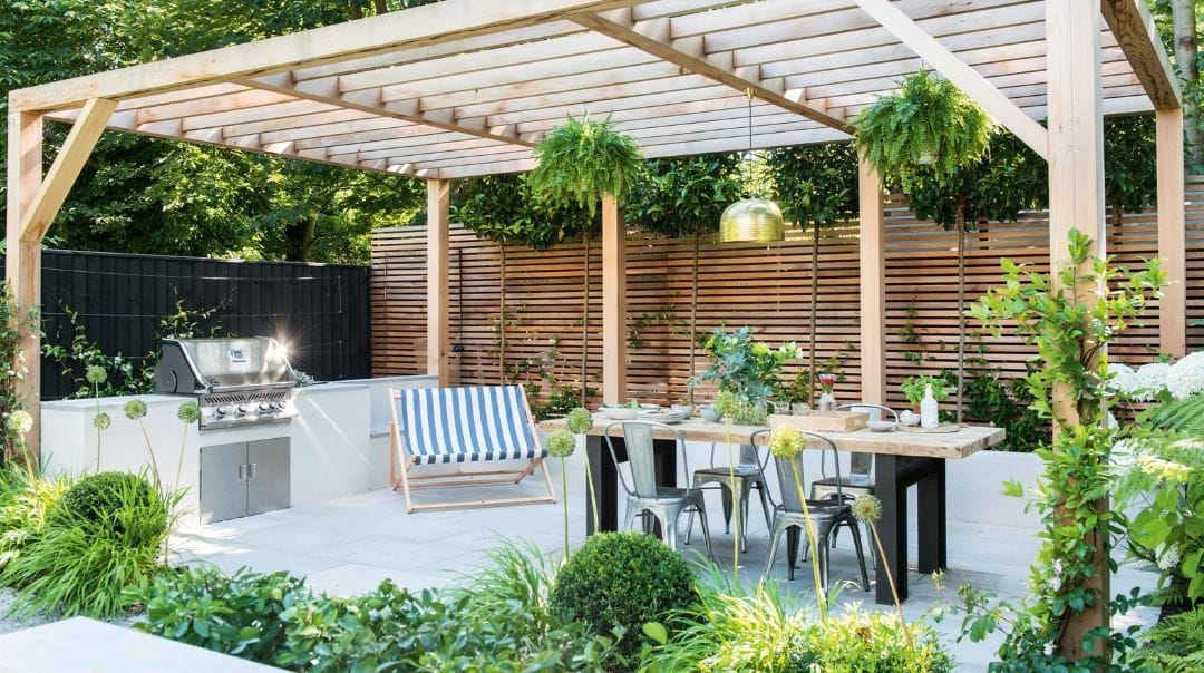 a fast-growing honeysuckle weaving through a modern pergola - grandseabuilding.com