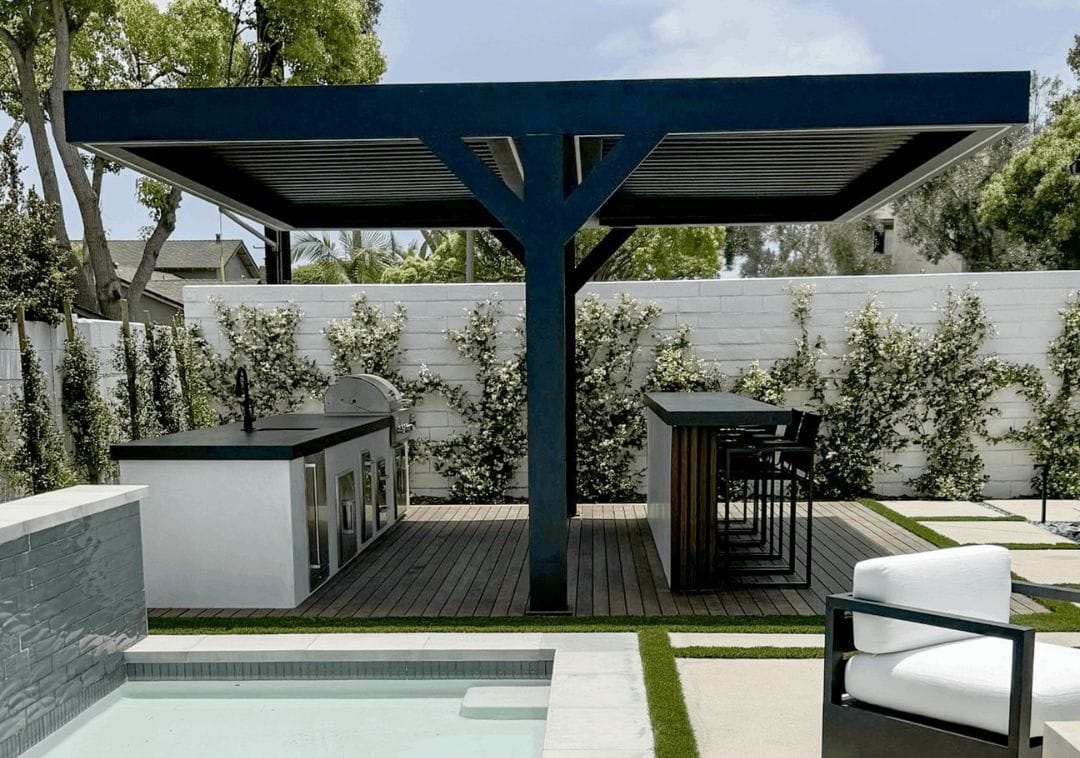 two post cantilever patio pergola with outdoor kitchen cabinet - grandseabuilding.com